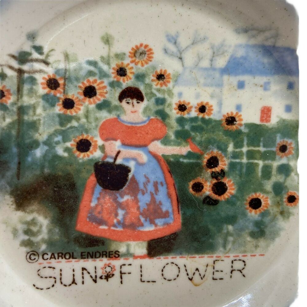 Sunflower Plate Mini Primitive Collector Vintage Otagiri Multicolor Carol Endres